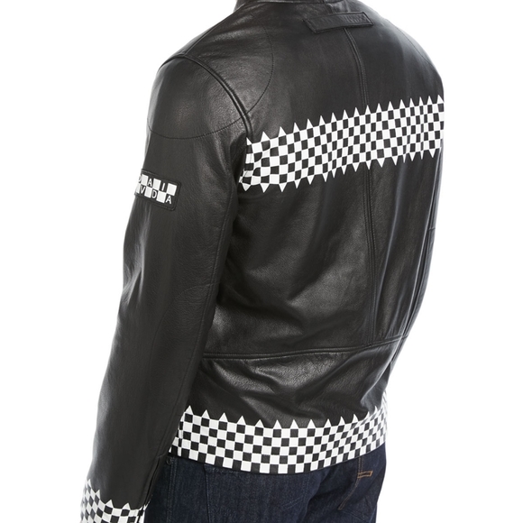NWT Leather Ovadia & Sons Checker Print Biker Jacket - Picture 16 of 16
